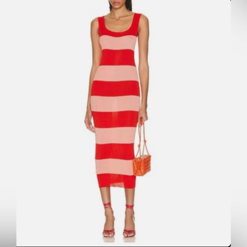 Zimmermann coral and shell pink bodycon midi tank dress size 3 = US 8-10